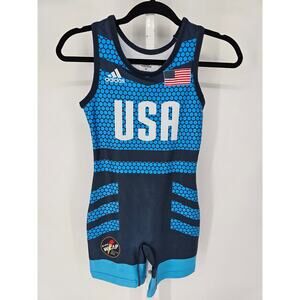 Official Team Usa Wrestling Singlet Uniform Womens Sz S Blue Flag Print
